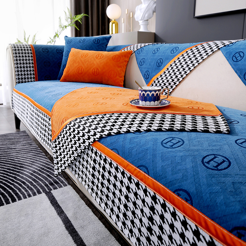 2024新款时尚经典北欧拼接沙发垫--3372系列 70X70cm 优雅蓝