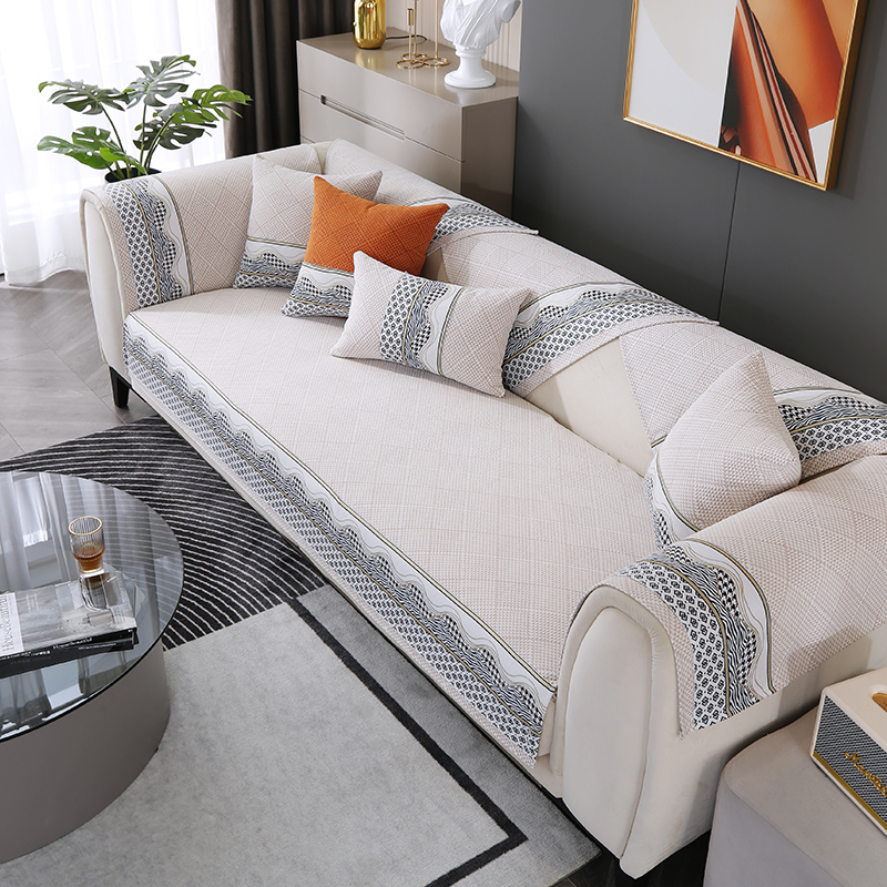 2024新款四季通用拼接艺术时尚雪尼尔沙发垫--3355浪花系列 70X70cm 米白色