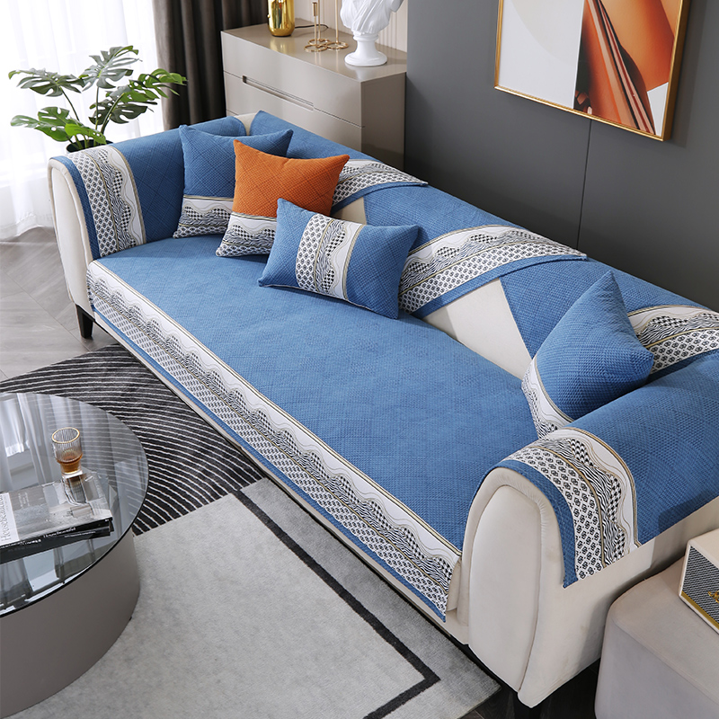 2024新款四季通用拼接艺术时尚雪尼尔沙发垫--3355浪花系列 70X70cm 优雅蓝