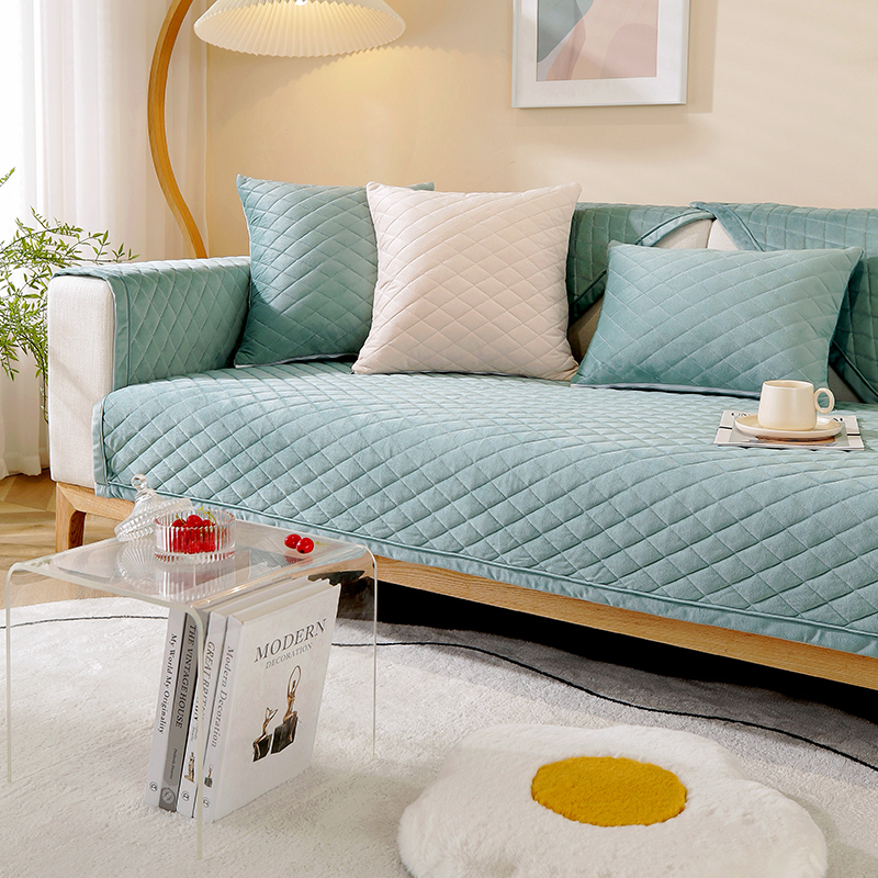 2024新款砖纹绗缝荷兰绒沙发垫-3359清梦系列 70X70cm 碧玉绿