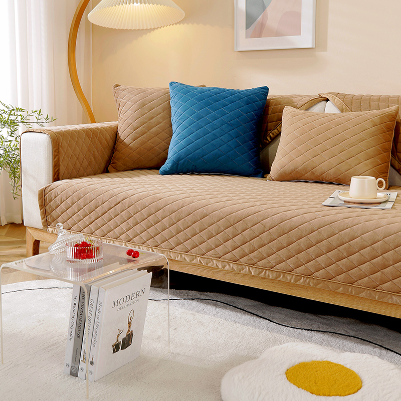 2024新款砖纹绗缝荷兰绒沙发垫-3359清梦系列 70X70cm 琥珀咖