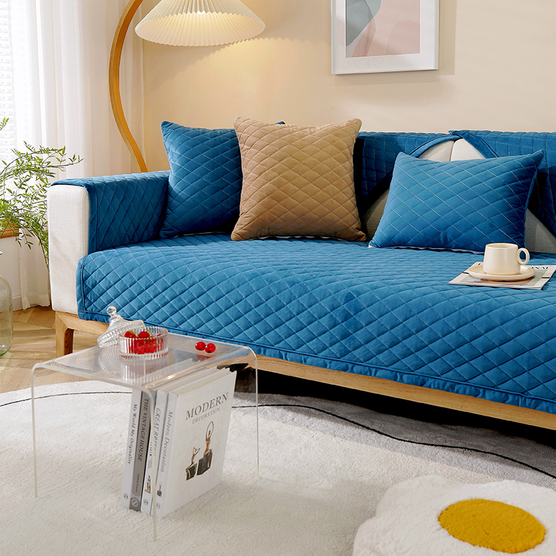 2024新款砖纹绗缝荷兰绒沙发垫-3359清梦系列 70X70cm 琉璃蓝