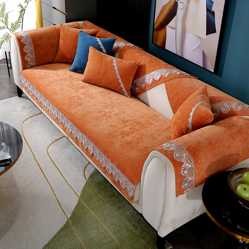 2024新款舒适雪尼尔沙发垫-3357雅尚轻奢系列 70X70cm 橙红