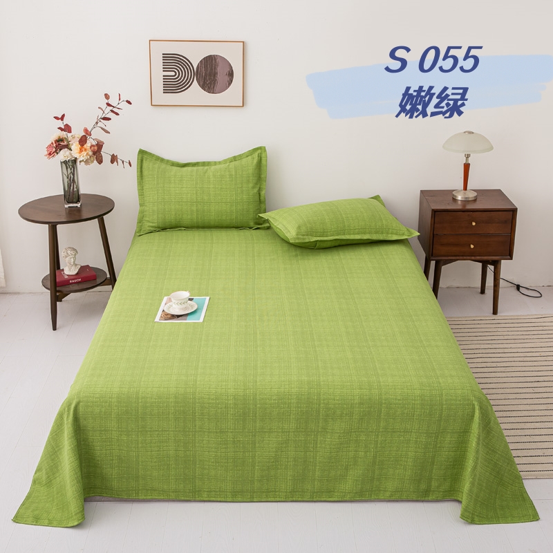 2024新款全棉老粗布床单三件套系列 床单2.25*2.35枕套一对 S055 嫩绿