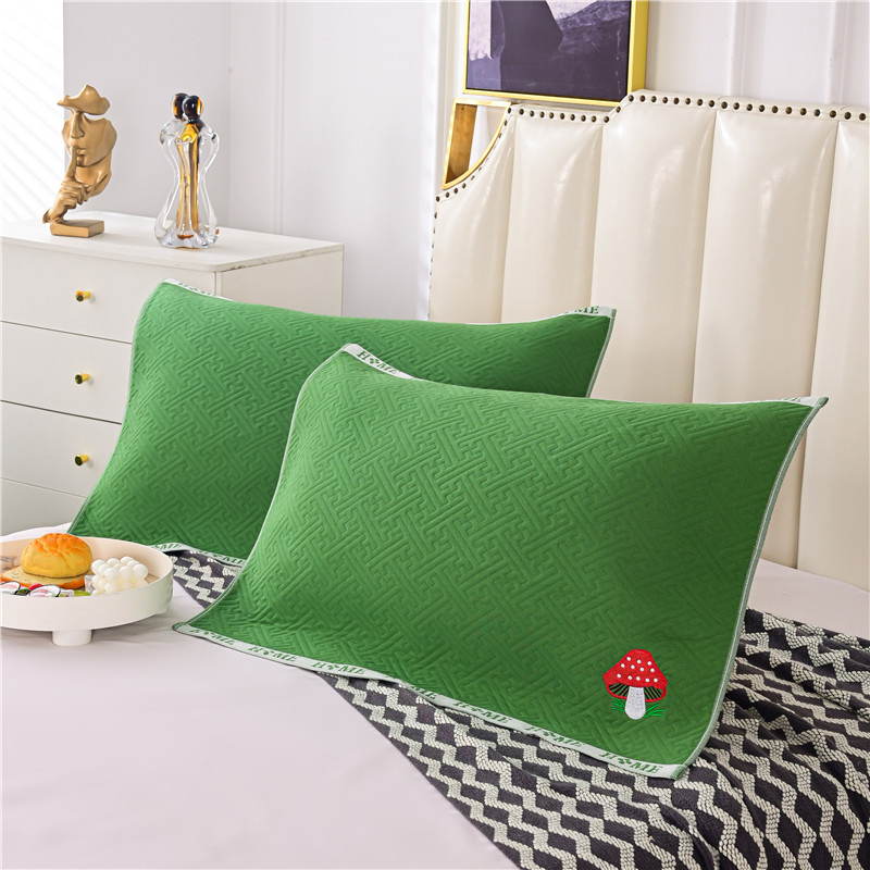 新款时空绣枕巾系列 50*80cm/对 蘑菇-薄荷绿
