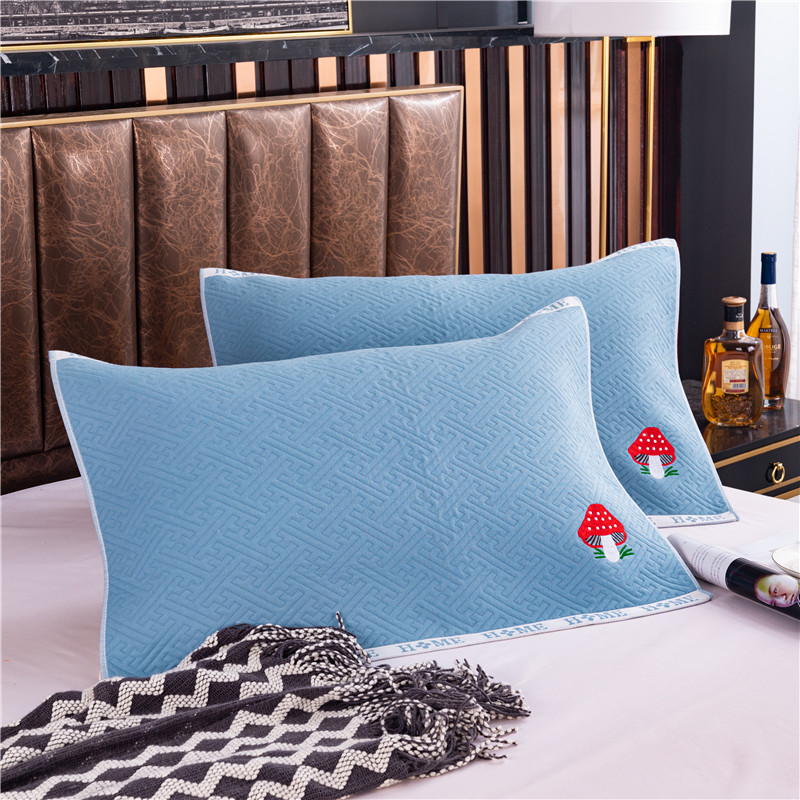 新款时空绣枕巾系列 50*80cm/对 蘑菇-湖水蓝