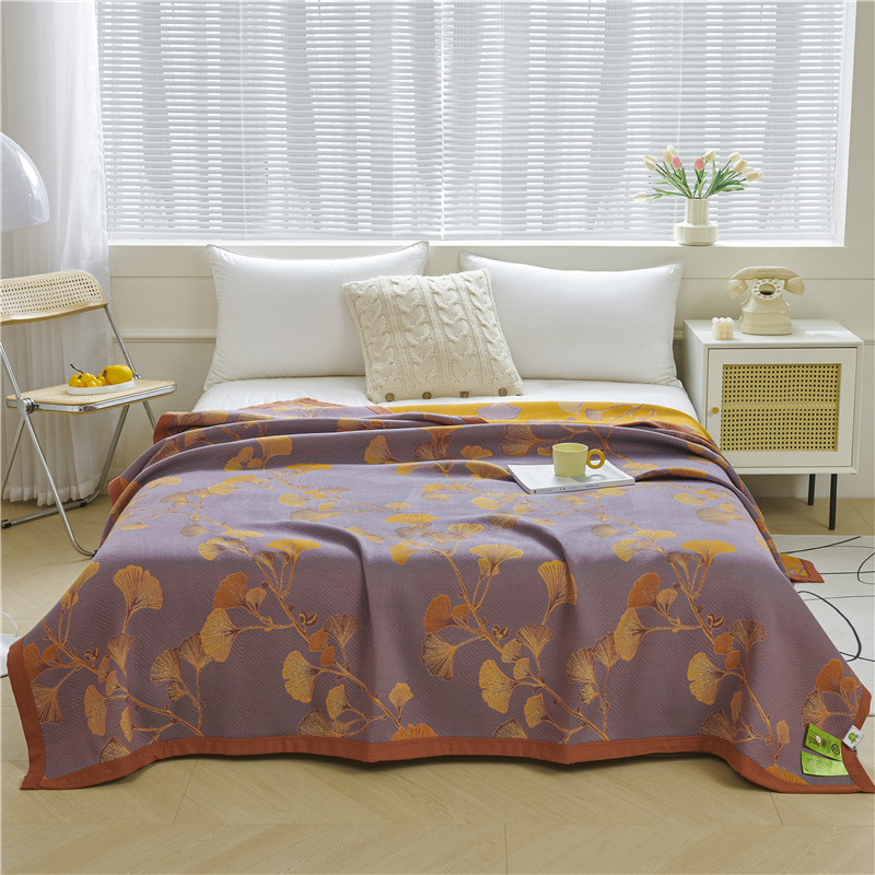 新款宽边细纱布毯毯子 200*230cm 银杏叶-紫