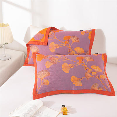 新款--宽边细纱枕巾系列55*80cm/对 55*80cm/对 银杏叶-紫
