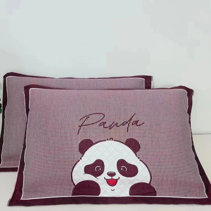 新款透气亲肤枕巾 52*78cm熊猫-紫/对