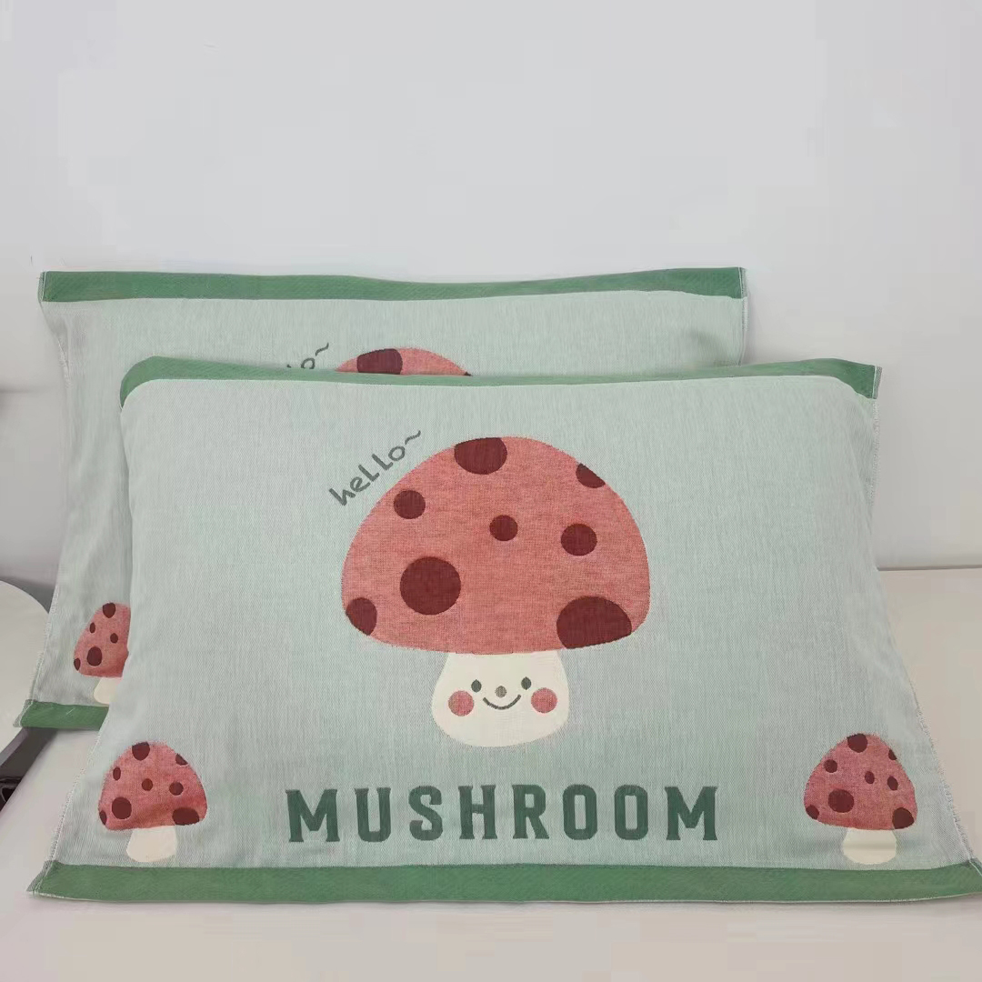 新款加厚质感优纱布枕巾 52*78cm 蘑菇-绿/对