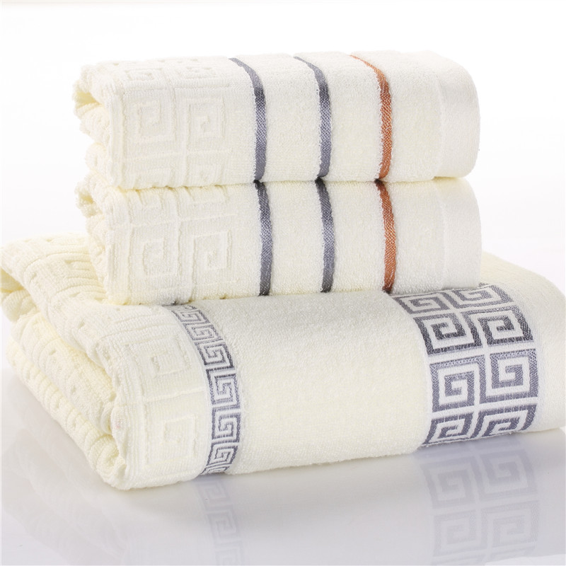 新款毛巾浴巾 长城格毛浴巾 毛巾+浴巾套装 米白（2条毛巾+1条浴巾）