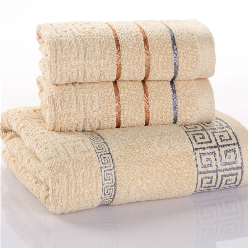 新款毛巾浴巾 长城格毛浴巾 毛巾+浴巾套装 卡其（2条毛巾+1条浴巾）