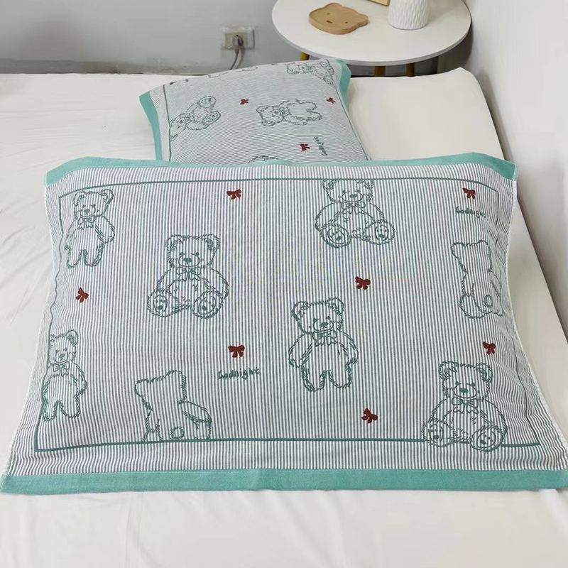 新款多层细纱枕巾 53*78cm/对 坐熊-绿