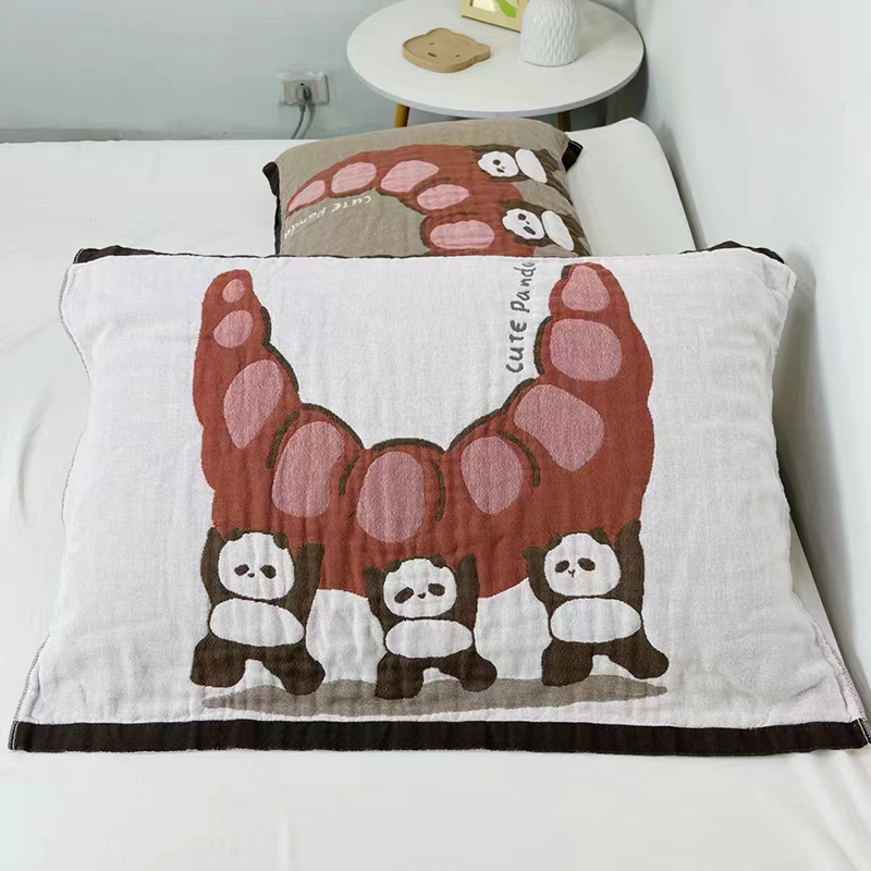 新款亲肤舒适水洗棉枕巾 53*78cm/对 可爱熊猫-米