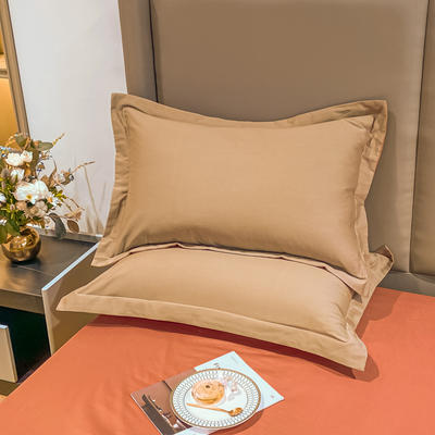 新款100支纯色双拼单品磨毛四件套系列--单枕套 48*74cm枕套一对 可可棕&暖阳色