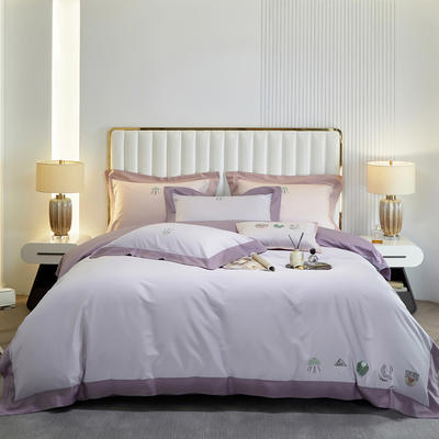 新款100S全棉A类刺绣-曼城系列 1.8m床单款四件套 曼城-珍珠紫