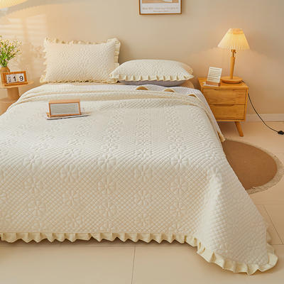 新款A类抗菌牛奶绒夹棉大豆床盖纯色加厚多功能床单 150*230cm单床盖 向阳花-奶昔白