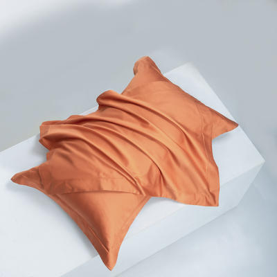 新款A类100支纯色全棉长绒棉四件套系列单品枕套 48*74cm枕套一对 落日橙-天空灰
