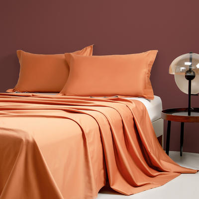 新款A类100支纯色全棉长绒棉四件套系列单品床单 200*230cm单床单 落日橙
