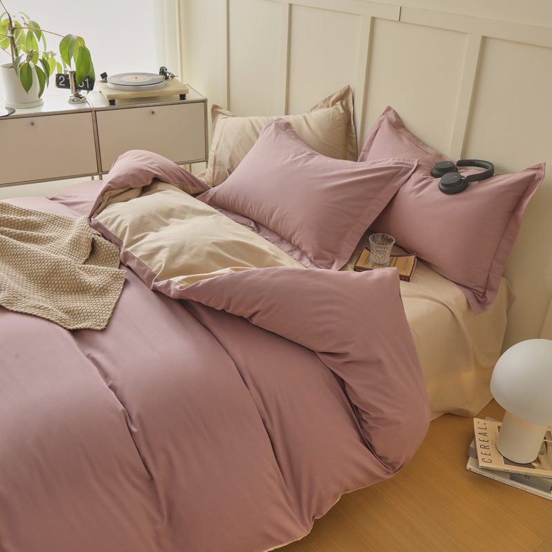 新款A类100S纯色全棉磨毛四件套系列单品枕套 200*230cm单被套 浅香紫+奶昔白