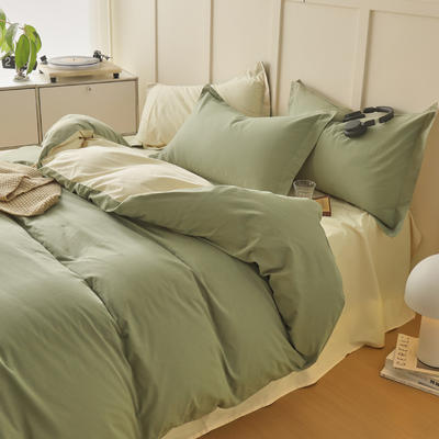 新款A类100S纯色全棉磨毛四件套系列单品枕套 200*230cm单被套 青梅绿+奶玉