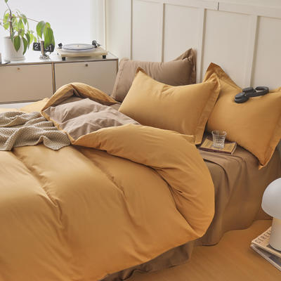 新款A类100S纯色全棉磨毛四件套系列单品枕套 200*230cm单被套 天橙色+可可棕