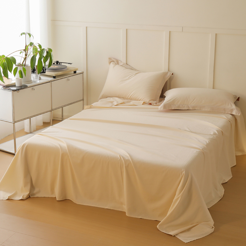 新款A类100S纯色全棉磨毛四件套系列单品床单 245*250cm单床单 奶玉