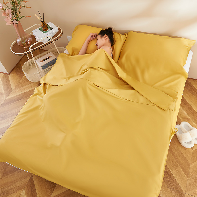 2024新款A类60支长绒棉酒店隔脏睡袋纯棉旅行睡袋一体式床单 1.2*2.1m 黄色-