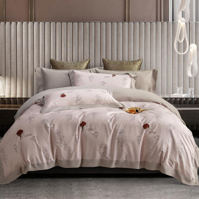 2023新款100支陶瓷磨毛工艺数码印花枕套被套拼角大宽边四件套--相柳玫瑰系列 1.8m床单款四件套 相柳玫瑰-粉