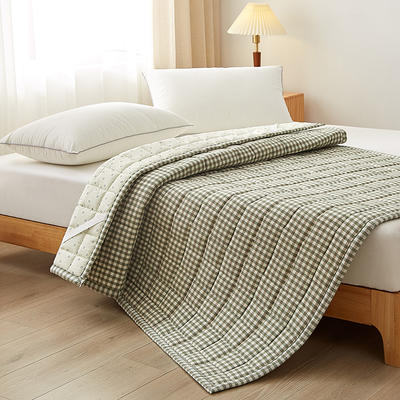 2022新款色织水洗全棉新疆棉花床垫 500克加厚填充  风格二 120*200cm 绿小格