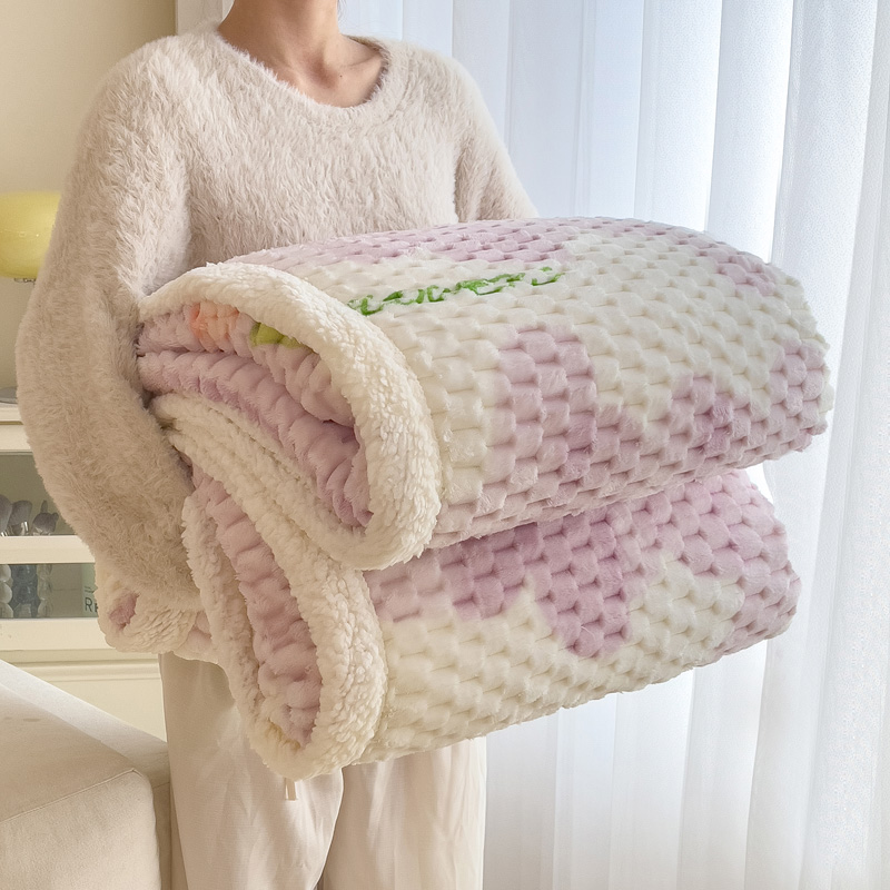 2023新款贝壳绒卡通印花毛毯（可做被套） 150*200cm（拉链款，可做被套） 梦幻花园粉