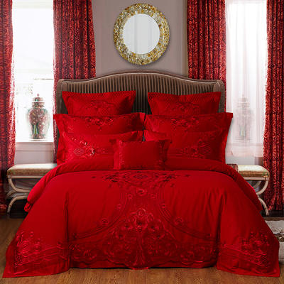 2020新款-60支高档婚庆刺绣多件套系列 标准六件套床单式 锦上添花-红