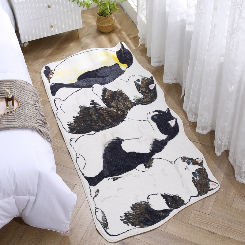 2023新款北欧现代抽象客厅家用仿羊绒加厚地毯毛绒卧室床边地垫地毯 40*120cm 猫咪伙伴