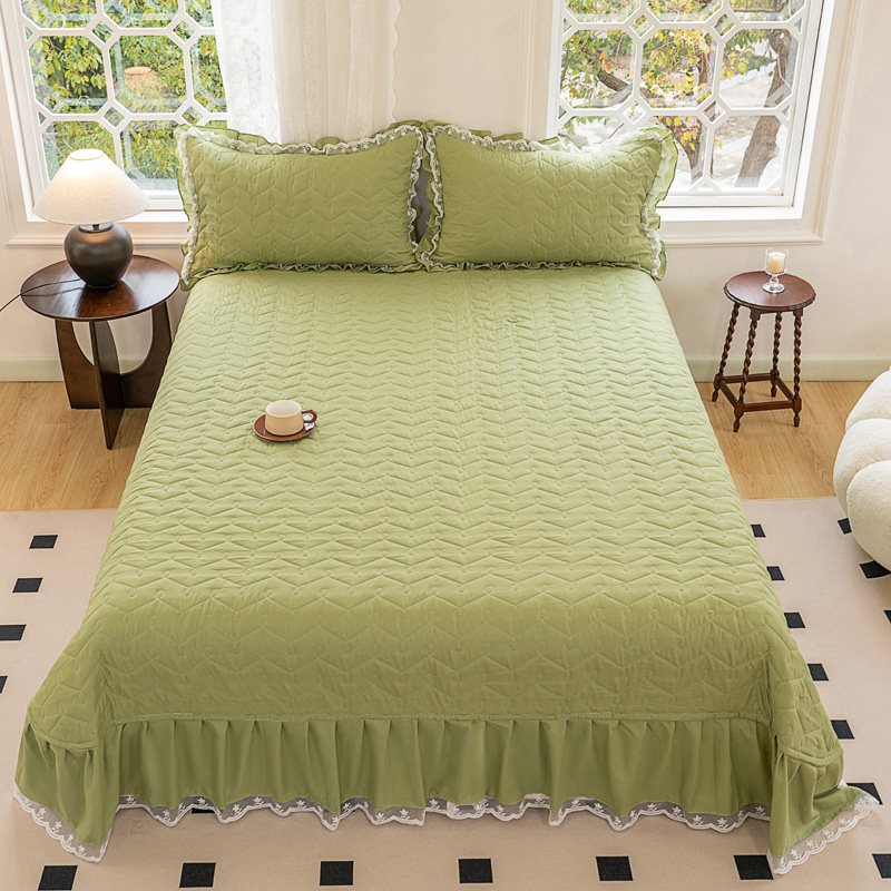 2024新款亲肤棉床盖三件套 250*250cm单床盖 抹茶绿
