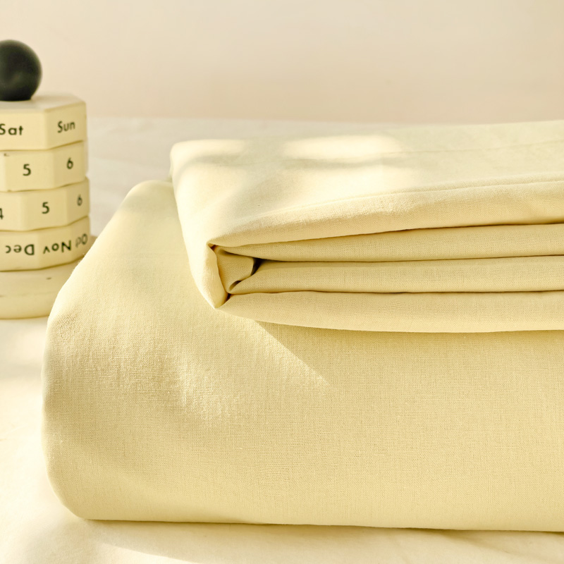 2024新款日系奶油风水洗棉床笠单件全包围床罩席梦思床垫保护套 160x230cm单床单 奶黄
