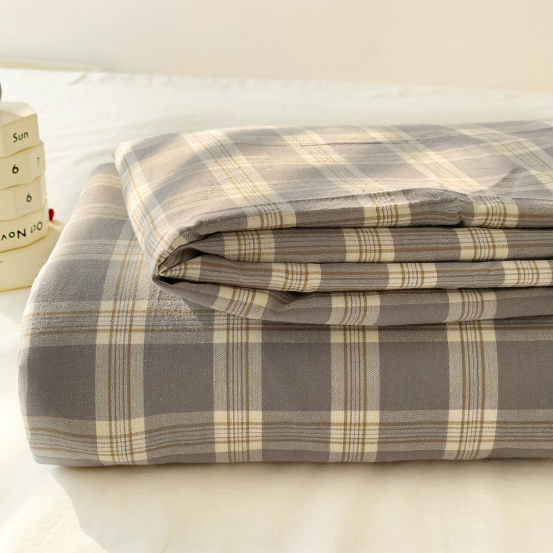 2024新款日系奶油风水洗棉床笠单件全包围床罩席梦思床垫保护套 160x230cm单床单 三分格灰