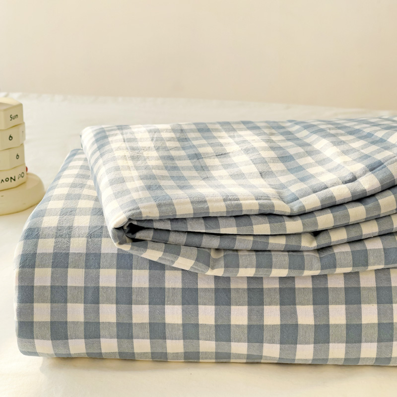 2024新款日系奶油风水洗棉床笠单件全包围床罩席梦思床垫保护套 160x230cm单床单 布丁蓝