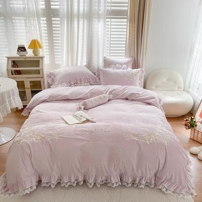 2021新款法式蕾丝婴儿绒刺绣四件套 1.8米床单款四件套 伊甸园-紫