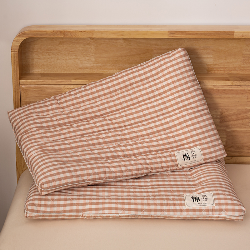 2023新款水洗棉格子枕枕头枕芯 粉色/只 高枕
