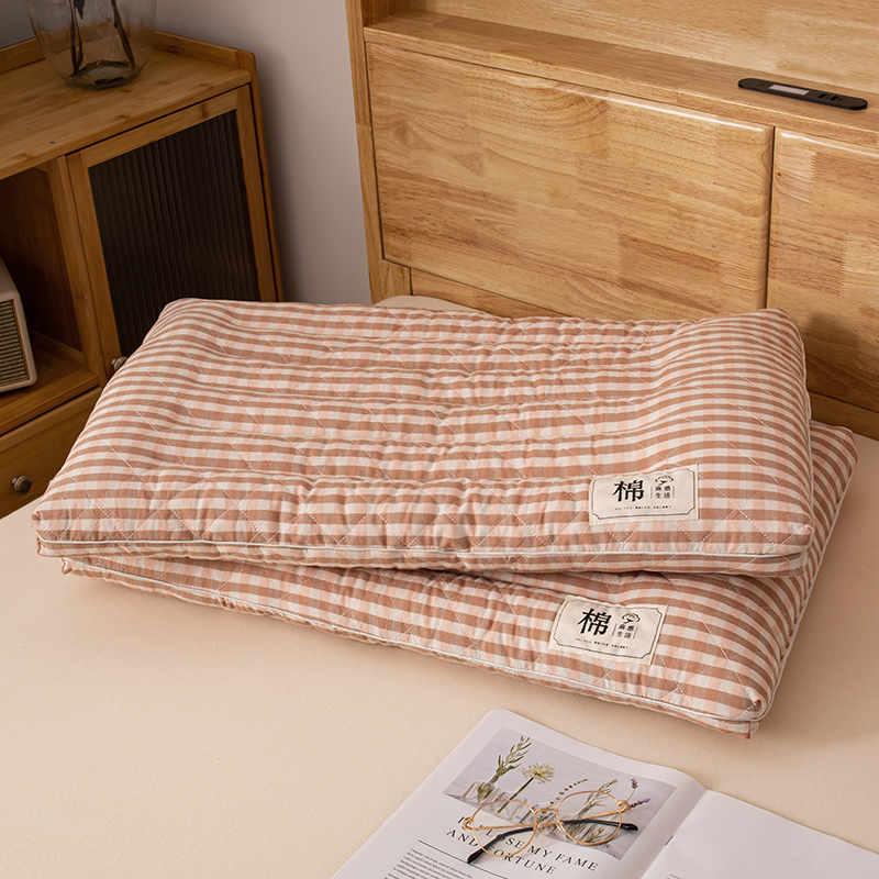 2023新款水洗棉格子枕枕头枕芯 粉色/只 低枕