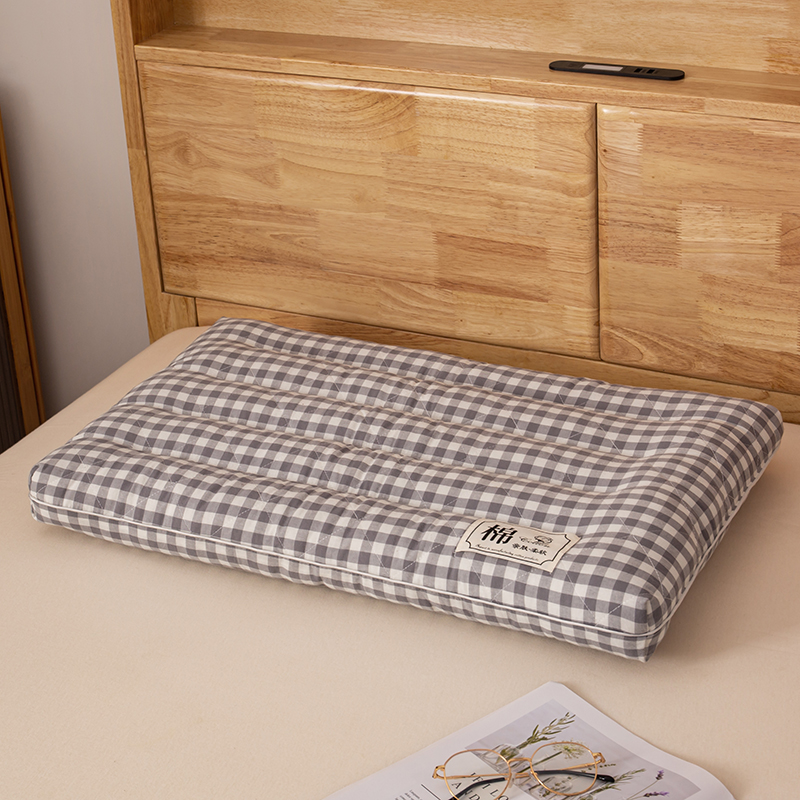 2023新款水洗棉格子枕枕头枕芯 灰色/只 低枕