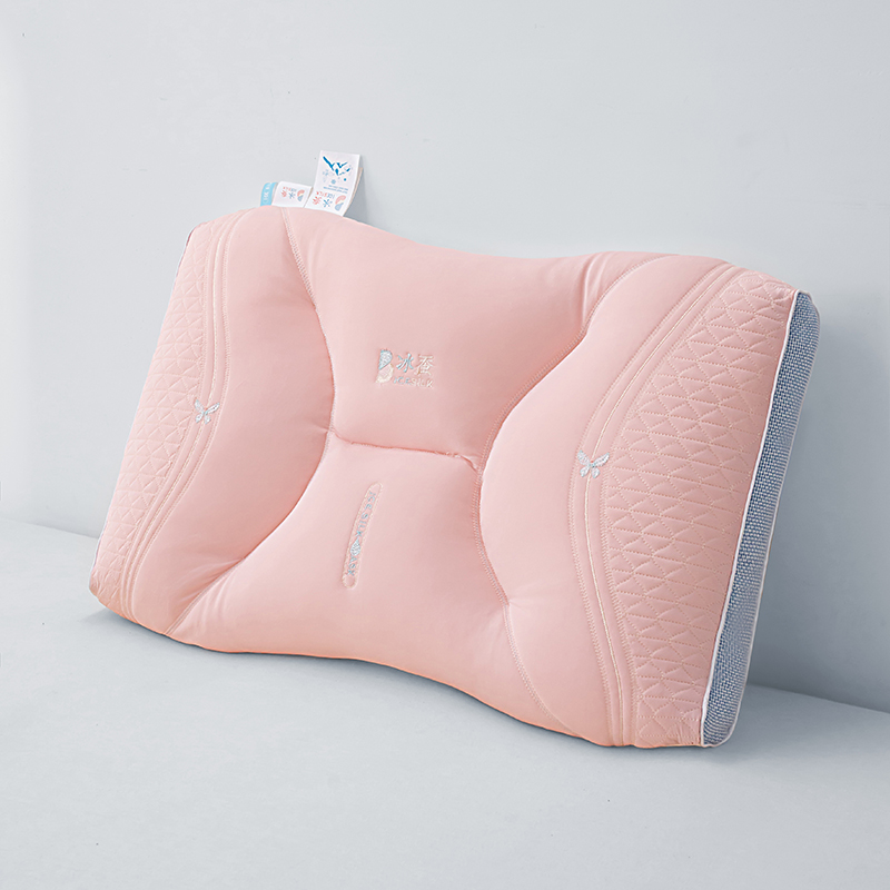 2024新款冰蚕 刺绣版凉感舒睡枕枕头枕芯 48*74cm/对 冰粉 低枕