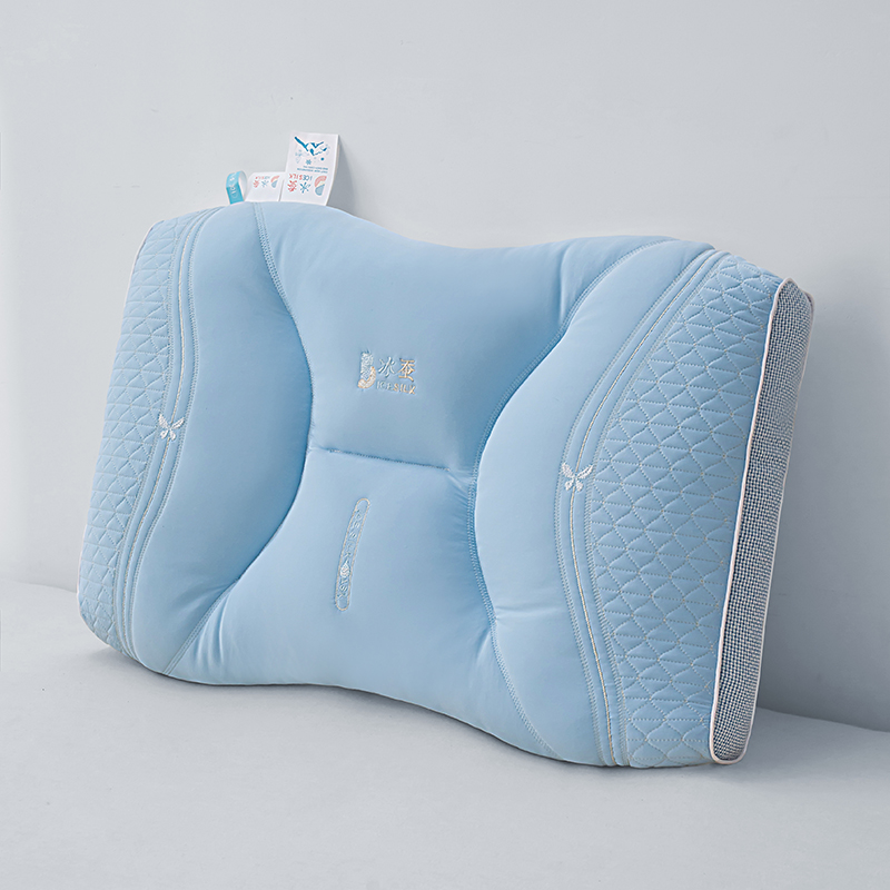 2024新款冰蚕 刺绣版凉感舒睡枕枕头枕芯 48*74cm/对 冰蓝 中枕