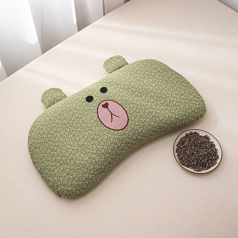 2024新款全棉纯荞麦枕枕头枕芯-小熊刺绣款 30*58cm/对 绿
