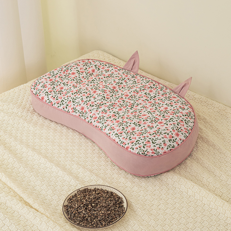 2024新款全棉韩式小猫耳-纯荞麦枕枕头枕芯 30*58cm/对 樱花朵朵