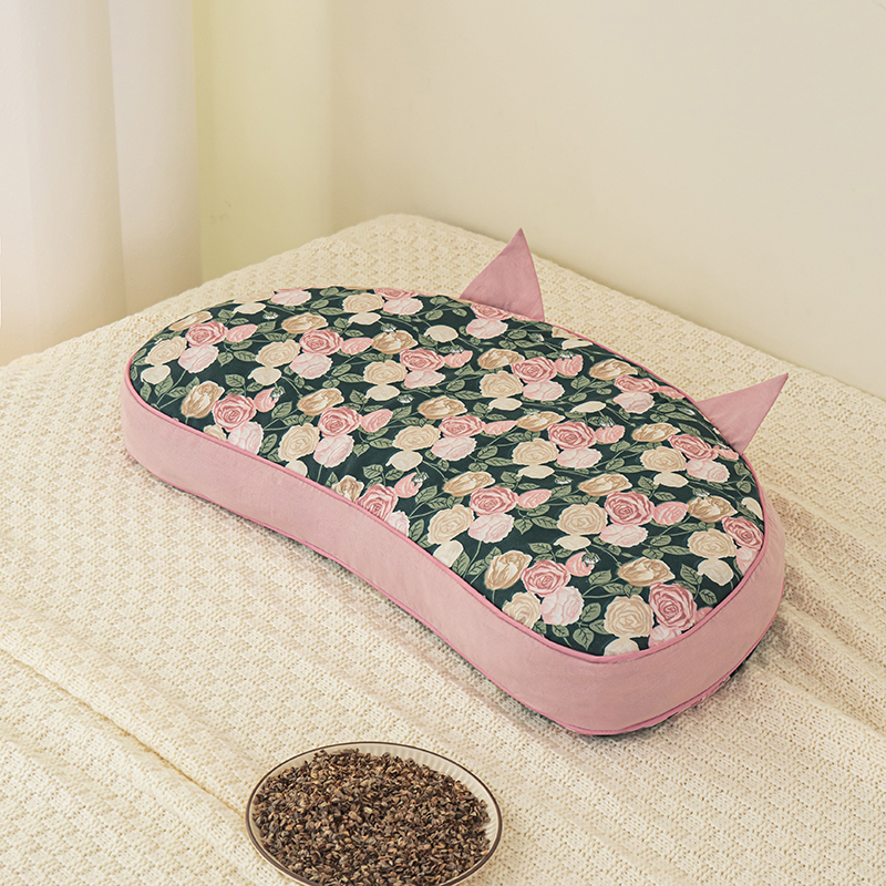 2024新款全棉韩式小猫耳-纯荞麦枕枕头枕芯 30*58cm/对 油画玫瑰