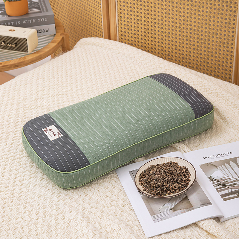 2024新款全棉韩式砂洗双拼-荞麦护颈枕枕头枕芯 26*48cm/对 森绿