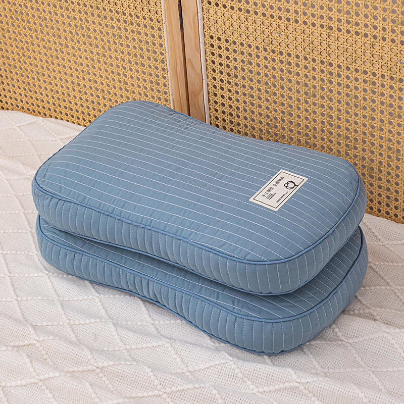 2024新款全棉韩式纯色-荞麦护颈枕枕头枕芯 25*48cm/对 雾蓝
