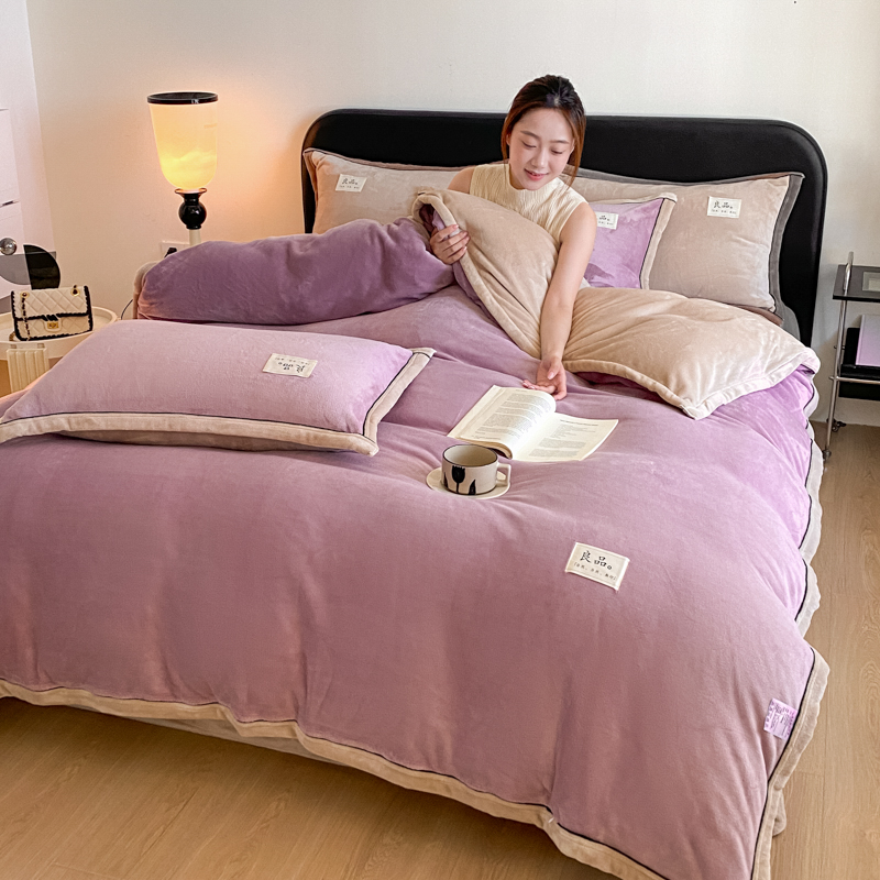 2024新款牛奶绒包边嵌绳款双拼四件套