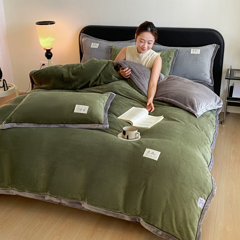 2024新款牛奶绒包边嵌绳款双拼四件套